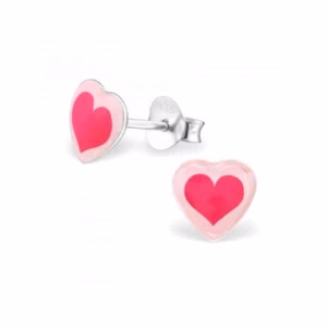 Children's earrings silver with pink heart
