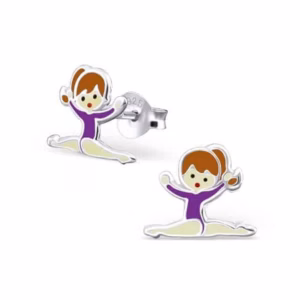 Kinderoorbellen zilver met gymnastiek meisje in paars