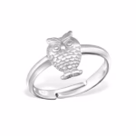 Verstelbare zilveren ring met uil