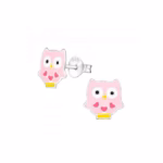 Kinderoorbellen zilver met roze uiltjes