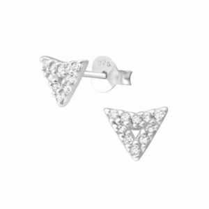 Oorstekers driehoek zilver met zirconia stenen