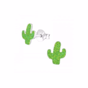 Groene cactus kinderoorbellen zilver