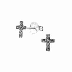 Oorstekers zwart kristallen kruis 925 Sterling Silver