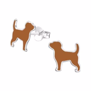 Bruine hond oorstekers 925 Sterling Silver
