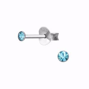 Ronde oorstekers 3mm 925 Sterling Zilver met blauwe kristal
