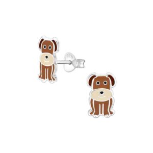 Bruine hond kinder oorstekers 925 Sterling SIlver