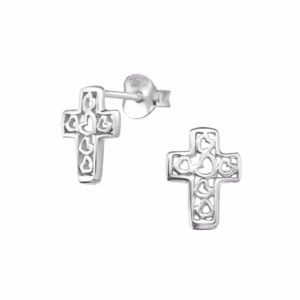 Zilveren kruis oorbellen opengewerkt 925 Sterling Silver