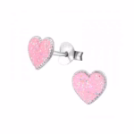 Kinderoorbellen zilver roze hartje met glitters