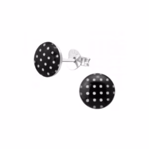 Zwart witte stippen oorstekers 925 Sterling Silver meisjes