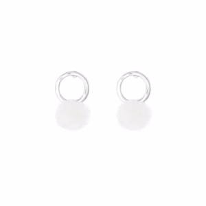 Zilveren oorring met witte mini pompom 925 Sterling Silver