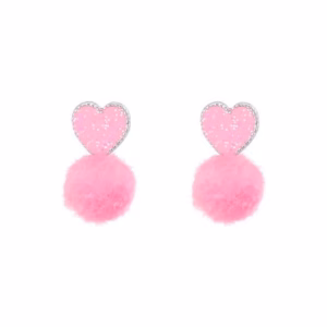 Roze pompom hartjes kinderoorbellen