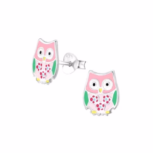 Roze uil kinderoorbellen 925 Sterling Silver
