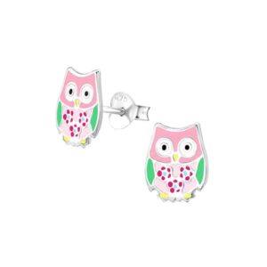 Roze uil kinderoorbellen 925 Sterling Silver