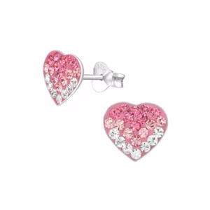Hartjes oorstekers met roze kristal echt zilver meisjes