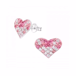Roze hartjes oorstekers 12mm meisjes met kristallen