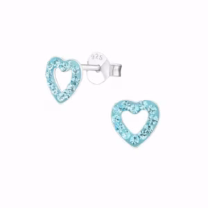 Blauwe hartjes oorstekers 6mm meisjes met kristallen
