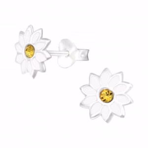 Witte bloem oorsteker meisjes oorbellen zilver