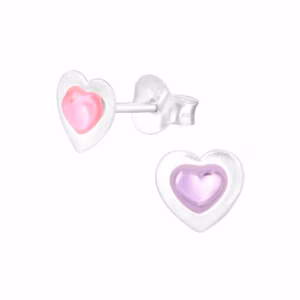 Roze paarse hartjes oorstekers zilver meisjes oorbellen