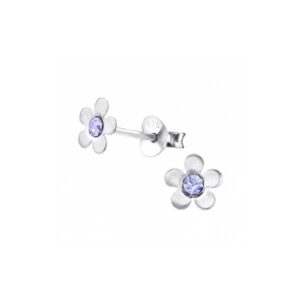 6MM zilver oorsteker bloem violet