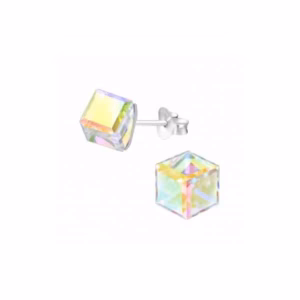 6MM zilver oorstekers swarovski multicolor