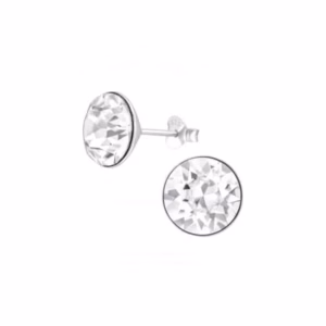 Ronde zilveren oorstekers met 10mm witte kristal