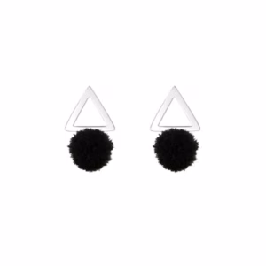 Oorstekers driehoek met zwarte mini pompom 925 Sterling Silver
