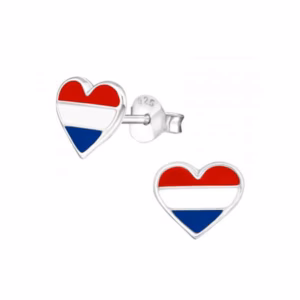 Hartjes oorstekers zilver Nederlanse vlag