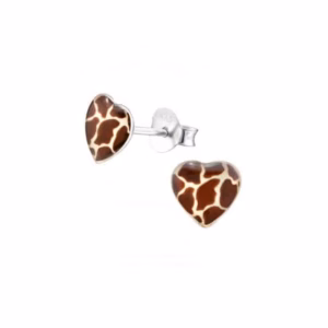Oorbellen hartjes giraffe print meisjes zilver