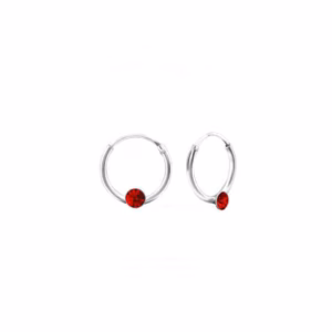 Oorringen 12mm met rode kristal 925 Sterling Zilver