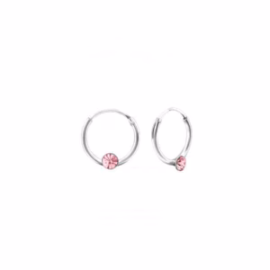 Oorringen 12mm met roze kristal 925 Sterling Zilver
