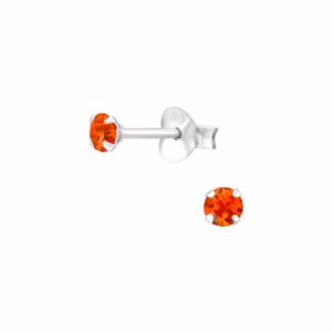 Oranje oorstekers zilver 3mm