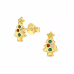 Gold plated oorstekers met kerstboom voor meisjes