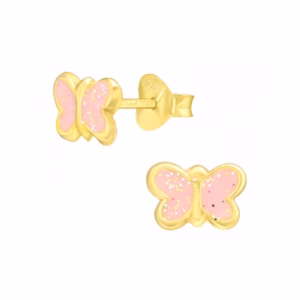 Gold plated oorstekers met vlinder voor meisjes