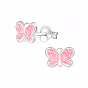 Roze vlinder oorstekers zilver
