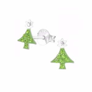 Zilveren kerstboom oorsteker met kristallen