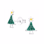 Zilveren oorsteker met kerstboom voor meisjes