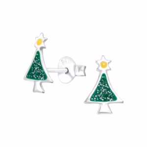 Zilveren oorsteker met kerstboom voor meisjes