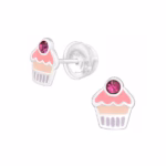 Zilveren oorstekers met cup cake voor meisjes