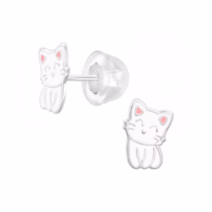 Zilveren oorstekers met kitten voor meisjes