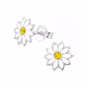 Oorstekers wit bloem kristal geel