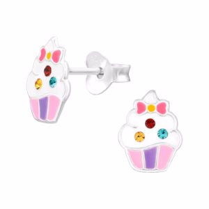 Cupcake oorstekers gekleurd met kristal echt zilver