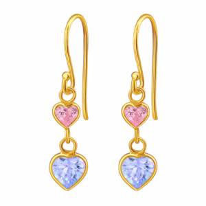 Oorhangers hartjes lila gold plated met kristal
