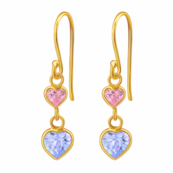 Oorhangers hartjes lila gold plated met kristal
