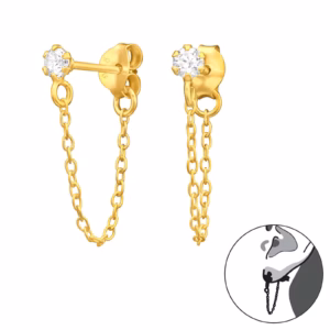 Gold plated dubbele oorstekers ketting met zirconia