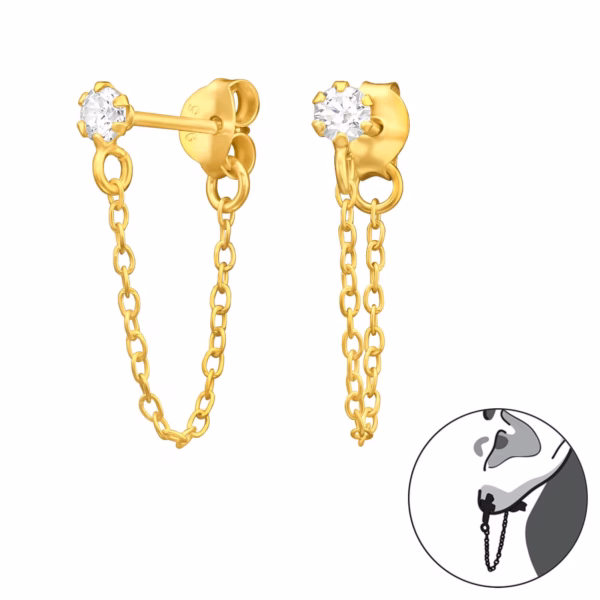 Gold plated dubbele oorstekers ketting met zirconia