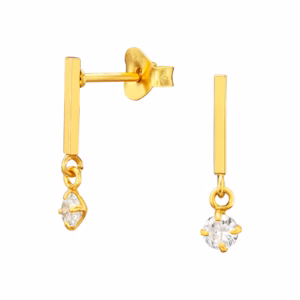 Gold plated oorstekers bar met zirconia