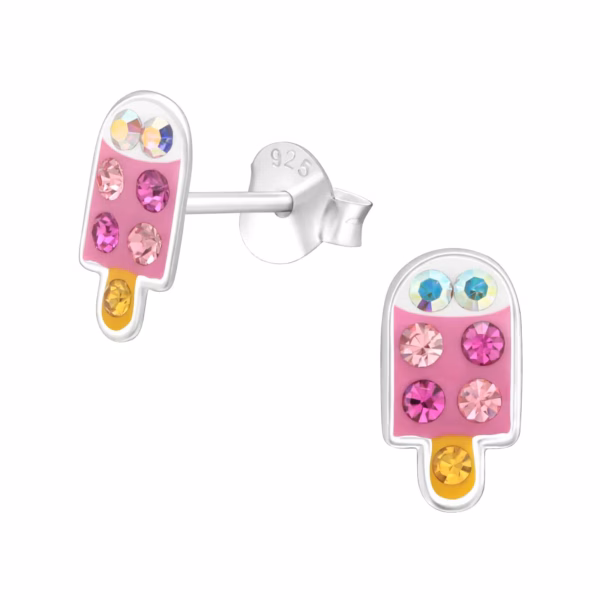 Waterijsjes oorbellen roze met kristallen 925 Sterling Silver