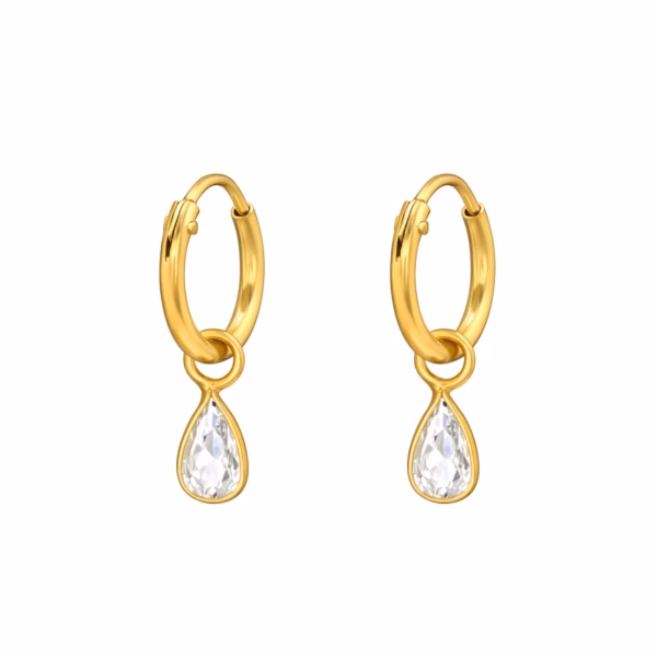 Gold plated creolen met hanger traan