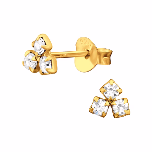 Oorstekers gold plated met drie kristallen