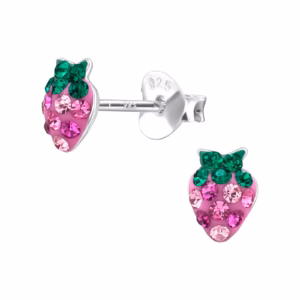 Oorstekers aardbeien met kristallen 925 sterling zilver